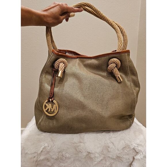 Michael Kors Gold Metallic Canvas Rope Tote - Picture 1 of 16